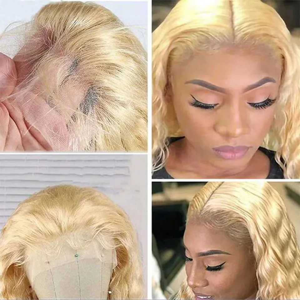 Onda Profunda Brasileira Peruca Encaracolada para Mulheres, Perucas de Cabelo Humano, Peruca Lace Frontal HD, 613 Peruca Loira, 13x6