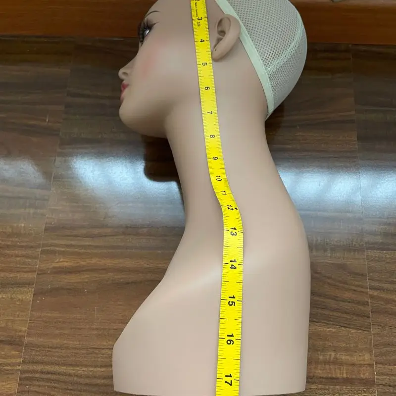 Cabeza de Maniquí de entrenamiento femenino realista, maquillaje marrón claro para pelucas, Piercable de exhibición sin hombro, 18 pulgadas