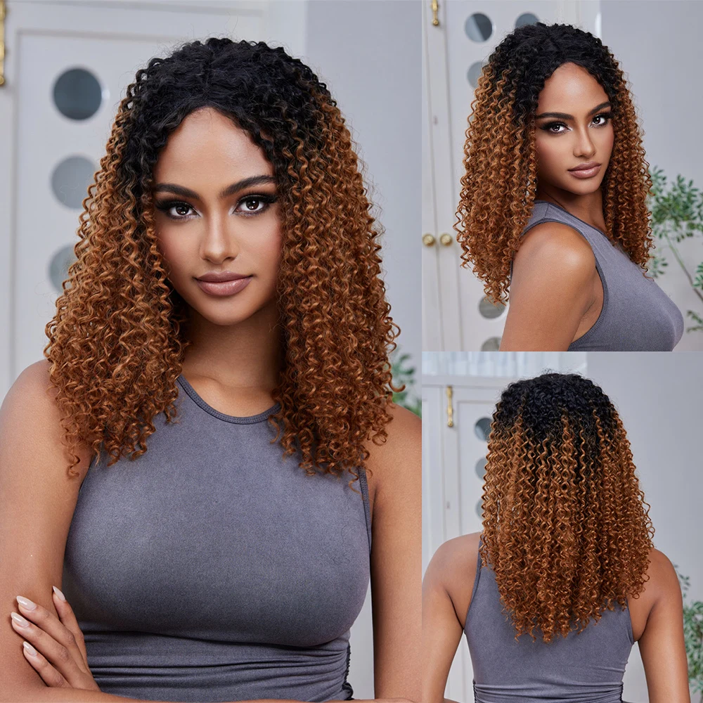 CharmSource Brown Ombre Orange Wig Curly Lace Front Wig High Quality Synthetic Wigs Natural Hair Wigs for Women