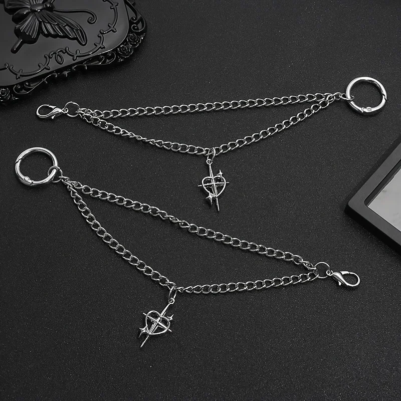 2 Pieces Gothic Punk Cross & Heart Shoe Chains – Double-Layer Metal Boot Heel Chains – Footwear Accessories – Party Jewelry Gift