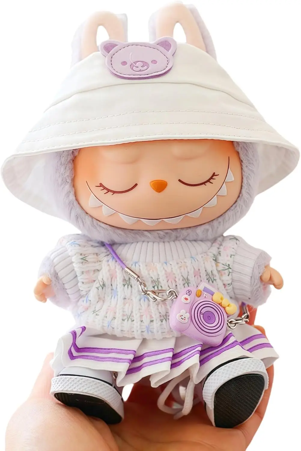 Clothes for Labubu(NO Doll), Hat & Overalls Set for 17cm Labubu Accessories Suit, Cute Clothes for Labubu Dress up Unique Style image 4