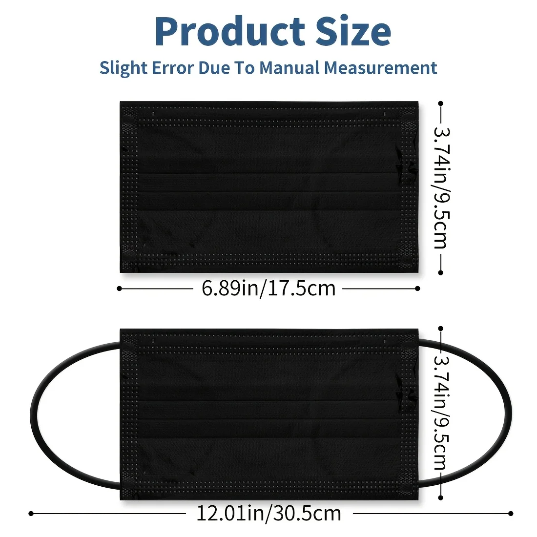 50 قطعة من قناع HENGPIN مكون من 3 طبقات من القماش الذائب للاستعمال مرة واحدة، قناع واقٍ من الغبار، قناع أسود غير منسوج للبالغين