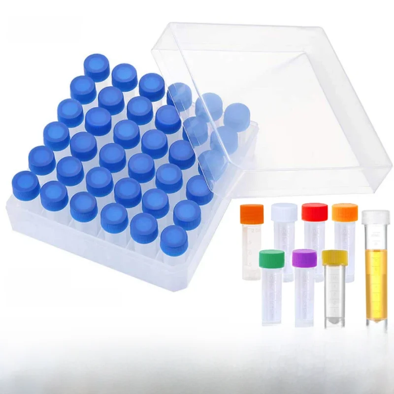 Flacons de Tubes à essai en plastique de 1 à 10ml, 25/50 pièces, conteneur d'échantillon, bouteilles artisanales en poudre à bouchon à vis pour fournitures de chimie scolaires et de bureau