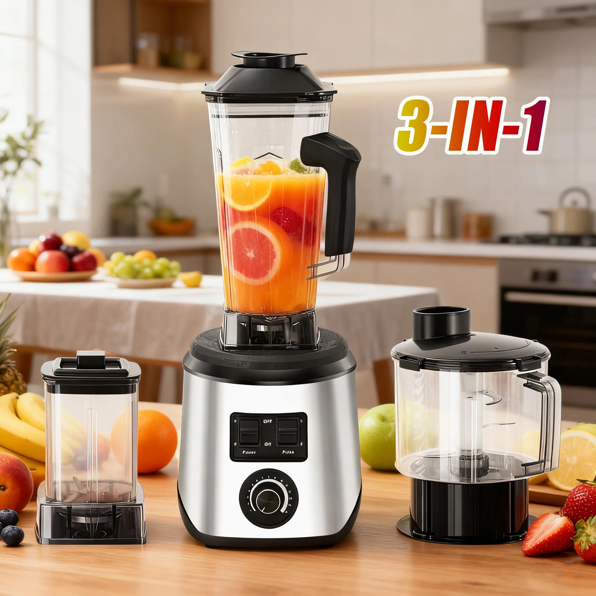 3-in-1 Multifunktions-Tischmixer, Mixer, Entsafter, Smoothie-Maker 0,5/1,5/2,5L 3 Behälter, Küchenmaschine, Eis-, Nuss- und Fruchtmixer