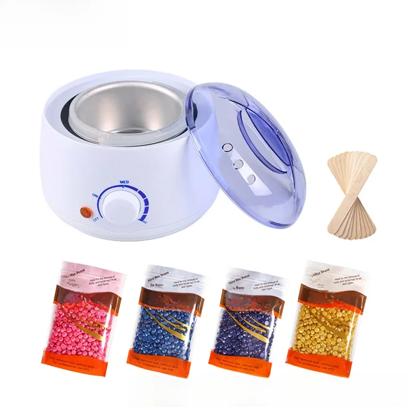 Wachsheizung, Wärmemaschine für Haarentfernung, Enthaarung, Wachs, Epilierer, Paraffinentopf und Holzstäbchen-Set