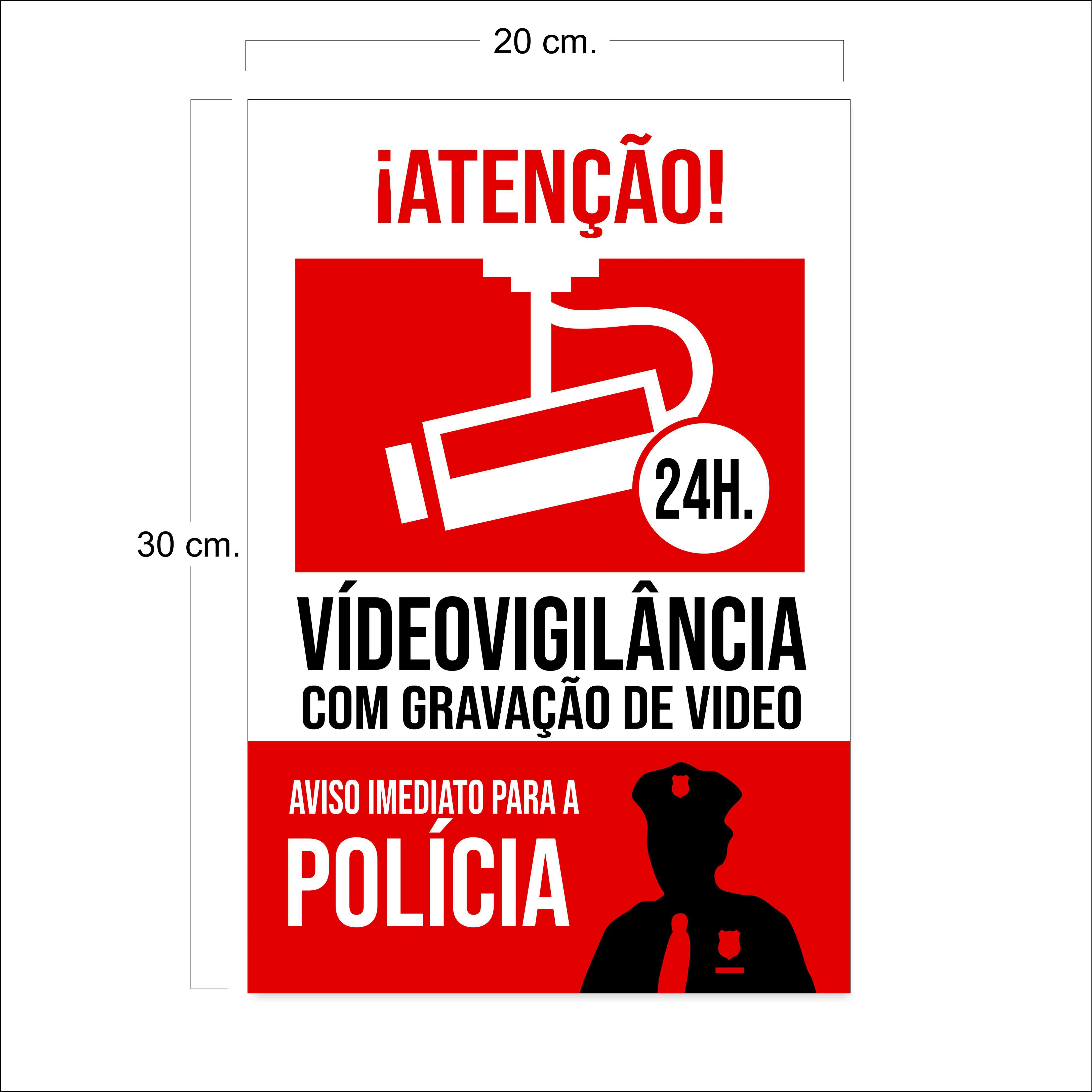 Connected alarm sign, Portuguese language, rigid sign or sticker video surveillance sign, notice to police, 20x30cm., Ink Printing and UV resistant Material, indoor and outdoor shipping from Spain