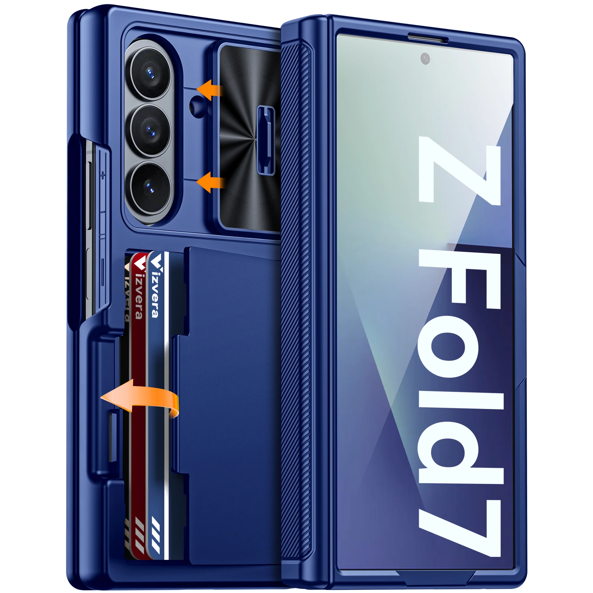 voor Galaxy Z Fold 7, hoesje, RFID-portemonnee met kaarthouder, scharnierhoes, camerahoes, schokbestendig siliconen beschermend telefoonhoesje-zwart