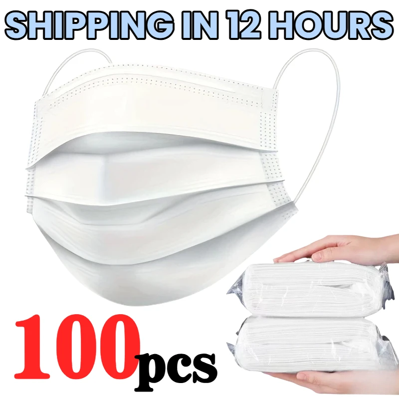 100Pcs Protective Thickened 3-Layer White Disposable Masks - Breathable and Comfortable, with Adjustable Ear Loops and a Secure Fit Nose Pad - Affordable for Home Use, Can Be Purchased in Bulk, Perfect for Outdoor Activities, Home, Commuting, Office, School, Unisex