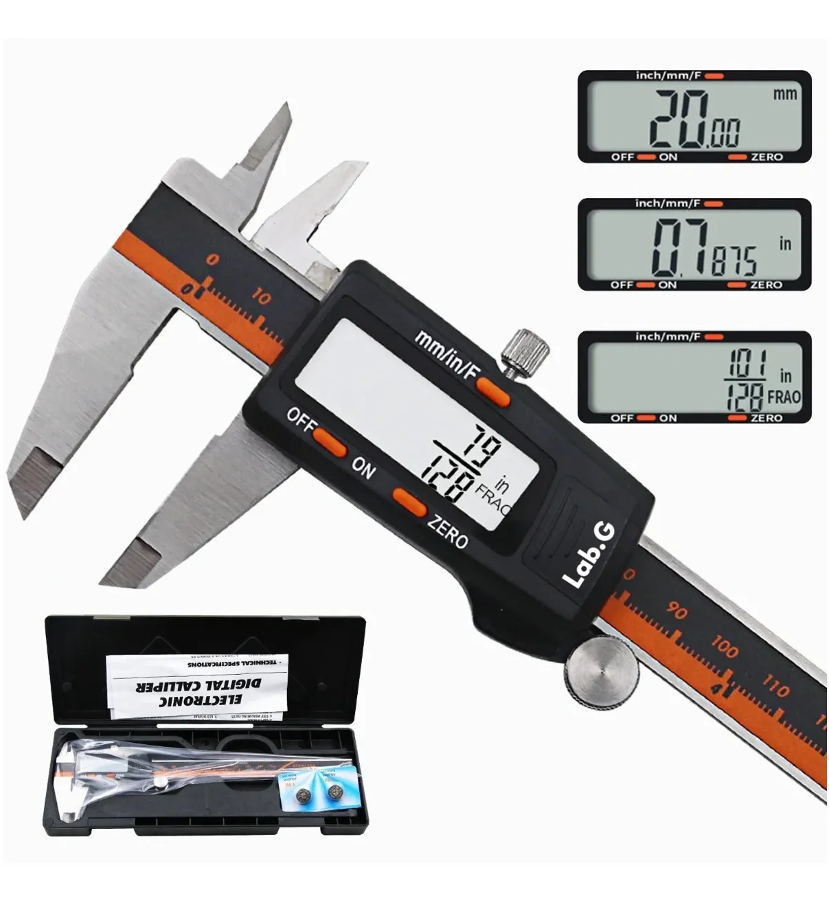 Calibrador Vernier Digital Uso Lab.G Industrial Todo Metal 0.01mm Negro