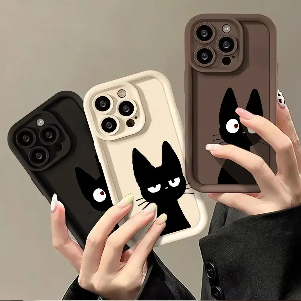 Étui liquide carré souple pour Apple iPhone 13 Mini 8 7 XR 15ProMax 12 Pro SE 11 Pro 14 Plus XS Max, housse Capa chat porte-bonheur mignon