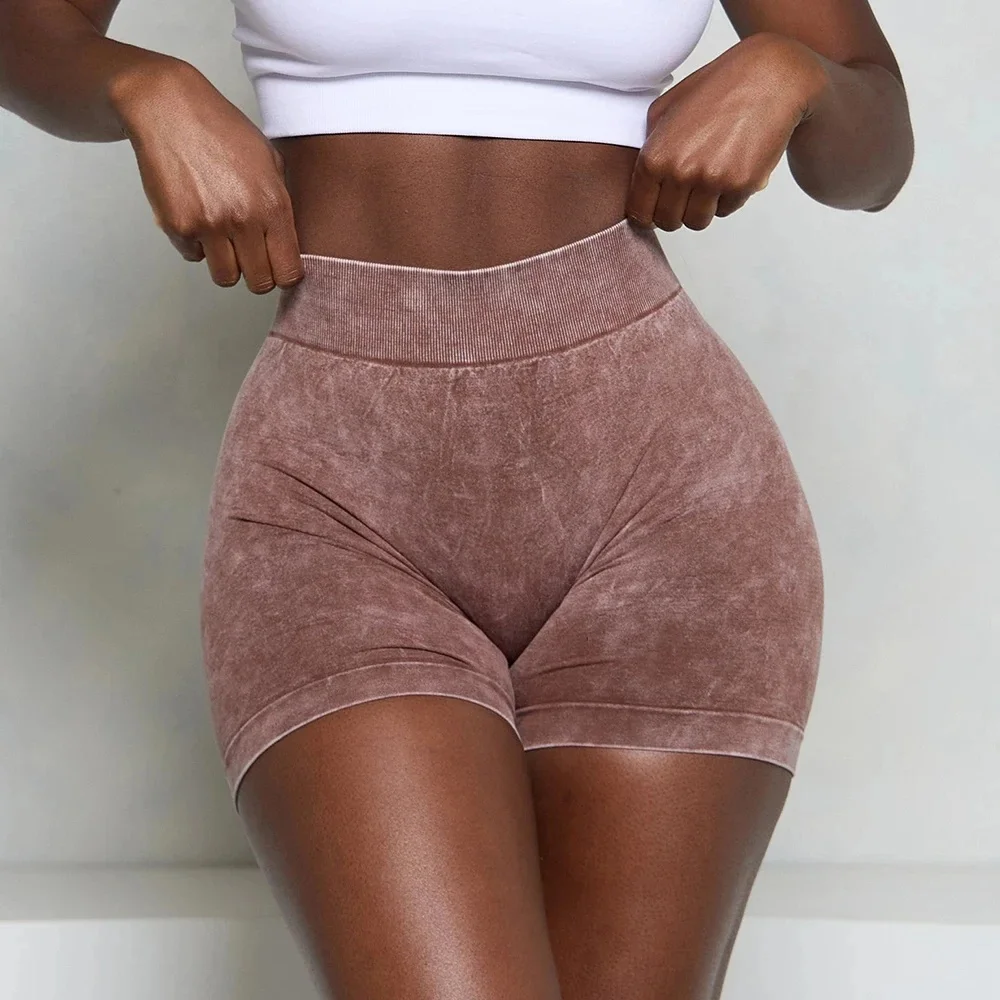 AliExpress DARC·WOLVES Women Bum Acid Wash Low V-BACK Scrunch Butt Shorts Women Seamless Sports Shorts Women V-shaped Hip Gym Cycling Elastic Tights