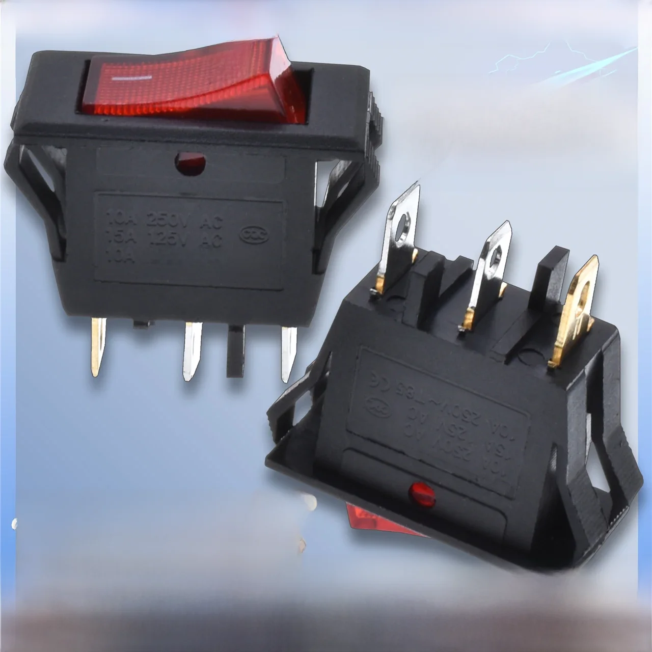 5 pièces KCD3 220V ON/OFF SPST interrupteur à bascule un pôle simple jet 2 positions 3 broches 15A 125VAC avec lumière LED 32*16mm Double boucle