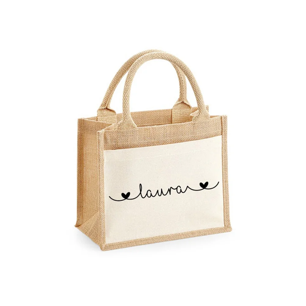 

Personalised Name Jute Bag Reusable Shopping Bag Large Burlap bridesmaids bags wedding gift for her Dinner Bag Work Bag