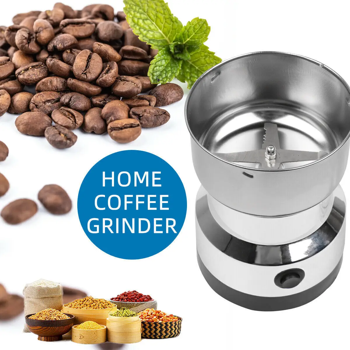 Elektrische Kaffeemühle, klein und leistungsstark, Getreidemühle für Kaffee, Nüsse und Gewürze mit Edelstahlklingen, Küchenwerkzeug