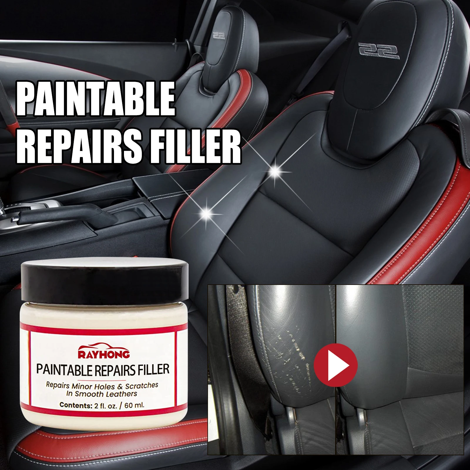 

Rayhong 60ml Leather Repair Gel Car Seat Home Leather Repair Refurbishing Cream Paste Leather Cleaner Kit for Car Home Use