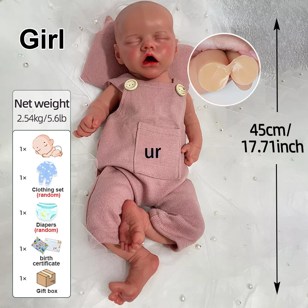 18 Zoll lebensechte wasserdichte Silikon Reborn Baby Doll handgemachte 3D bemalte Haut Neugeborene Puppen für Künstler Sammlerstücke