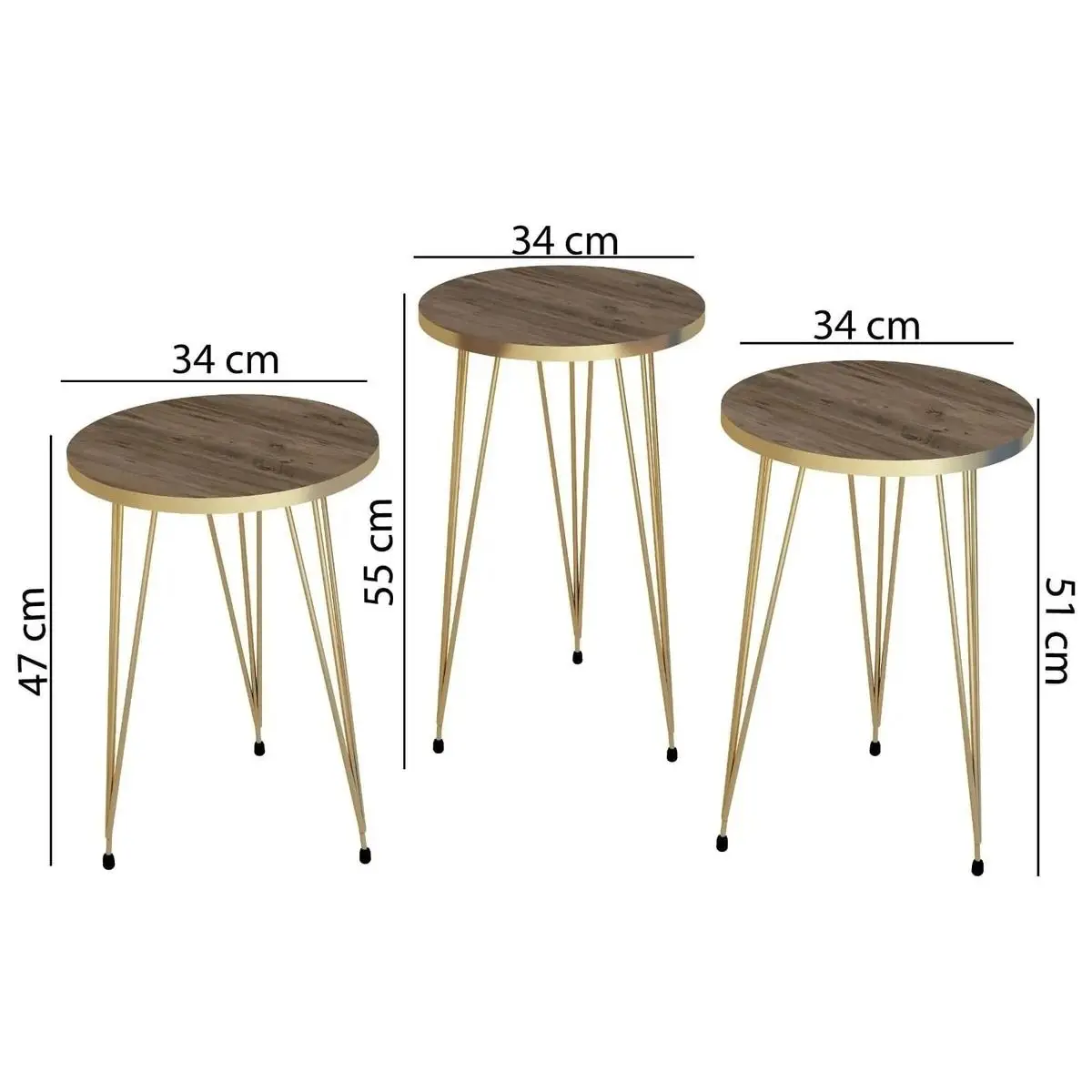 Modern Marble Nesting Tables Set of 3 Metal Gold Leg Service Tables 3Pcs Round Coffee Tables for Living Room Bedroom Furniture