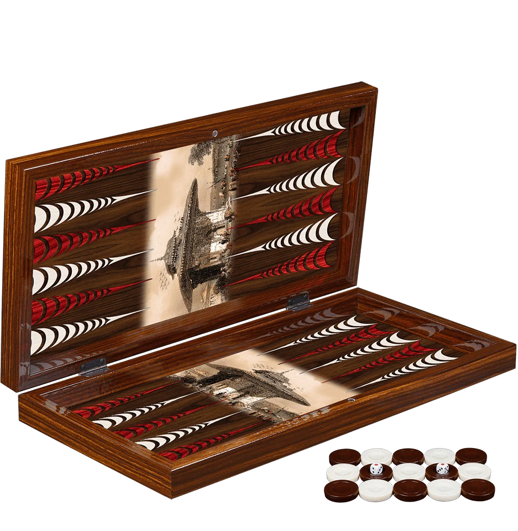 Fantastic Wooden Backgammon Üsküdar Fountain High Grade Backgammon Chess Travel Chess Set Beautiful Wooden Chessboard Classic