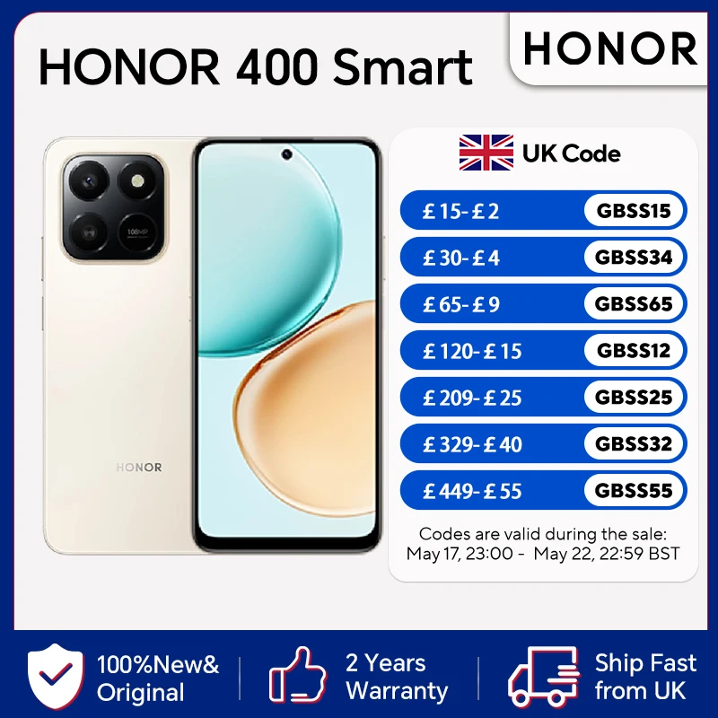 HONOR 400 Smart 4G,EU Version,108MP Main Camera,6500mAh Battery, 5-star SGS Premium Drop Protection, Instant AI Button,IP54