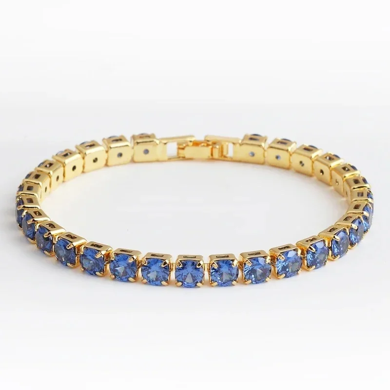 Luksusowe bransoletki tenisowe z niebieskim CZ 5 mm dla kobiet i dziewcząt Iced Out Zircon 18k Pozłacana bransoletka damska Biżuteria Prezent świąteczny — zdjęcie 2