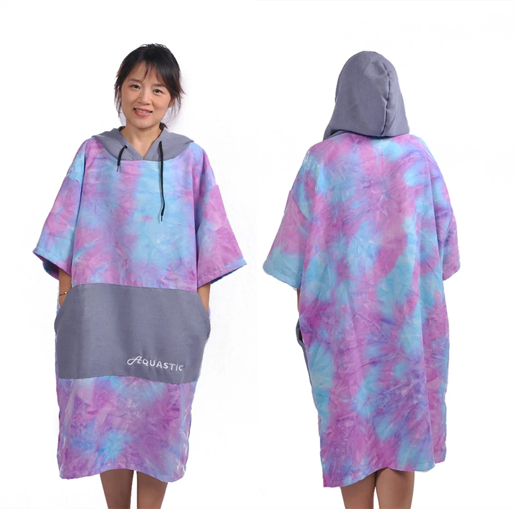 Gradient Surf Poncho Changing Robe with Hood Thick Quick Dry Microfiber Wetsuit Changing Towel with Pocket for Beach Swim Sports