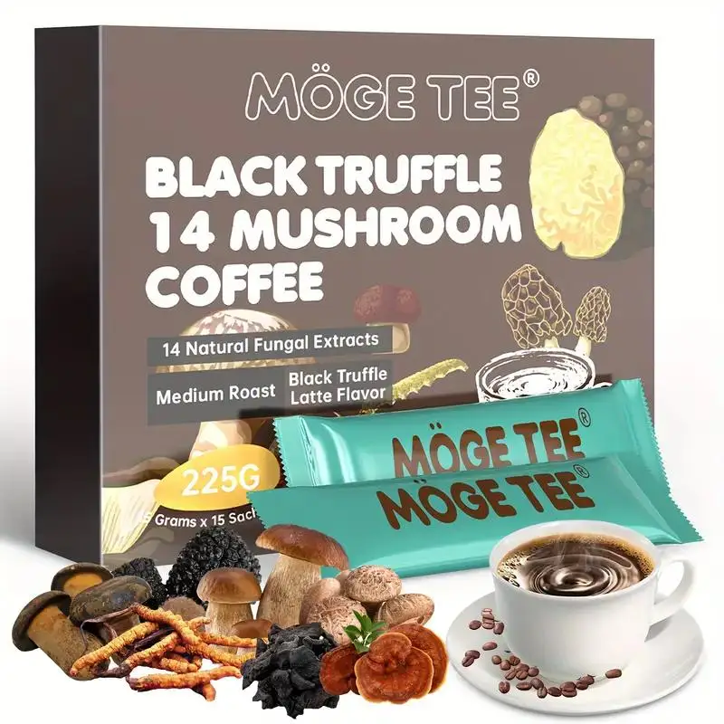 Moge-Black Truffle late قهوة الفطر ، المشروب البارد ، العربي ، 14 أونصة ، 8 أونصة ، 15 علبة