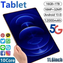 2024 Tablet Android 12000 mAh Global Version 16GB Ram 1TB Rom New Network 11.6 inch 10 Core Android 13.0 Wifi Tablet