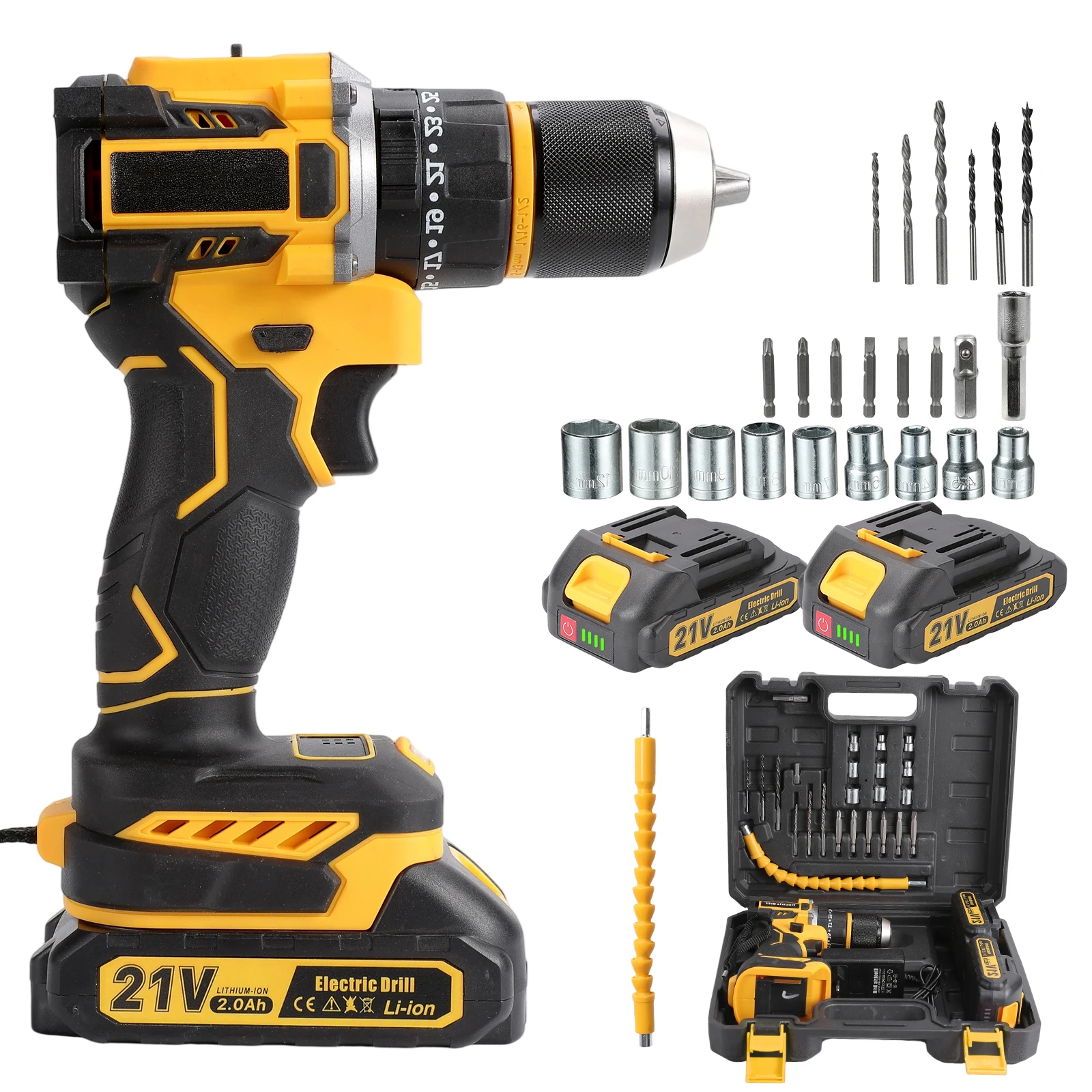 Trapano a percussione brushless da 55 N.m, trapano/avvitatore a batteria 3-in-1 con frizione 25+3, mandrino da 13 mm, luce da lavoro a LED, per lavori fai-da-te domestici, foratura di pareti,