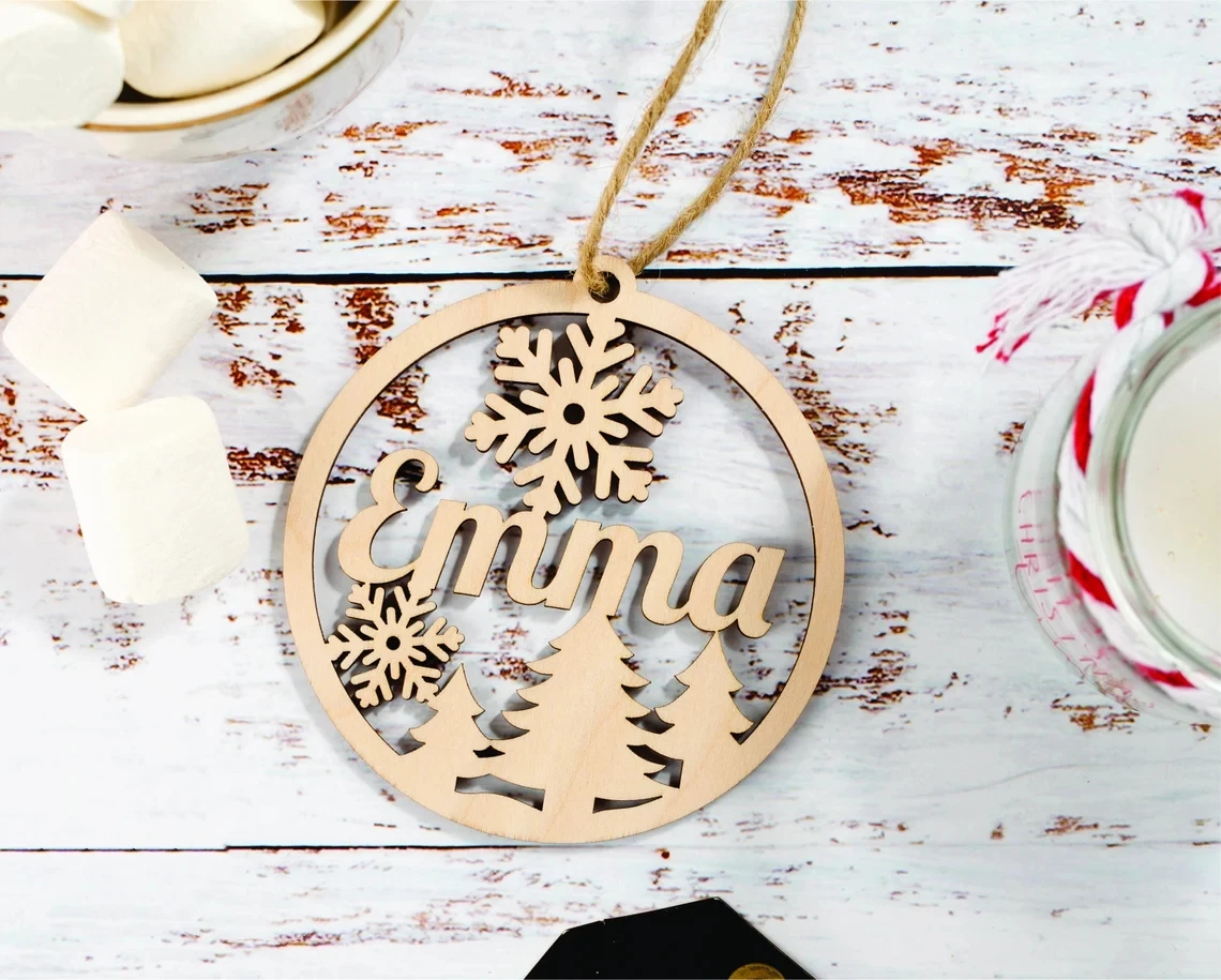 Round Christmas Ornament,Personalized name ornament wood,Wooden Ornaments PersonalizedGifts,laser cut,Holiday ornament with name