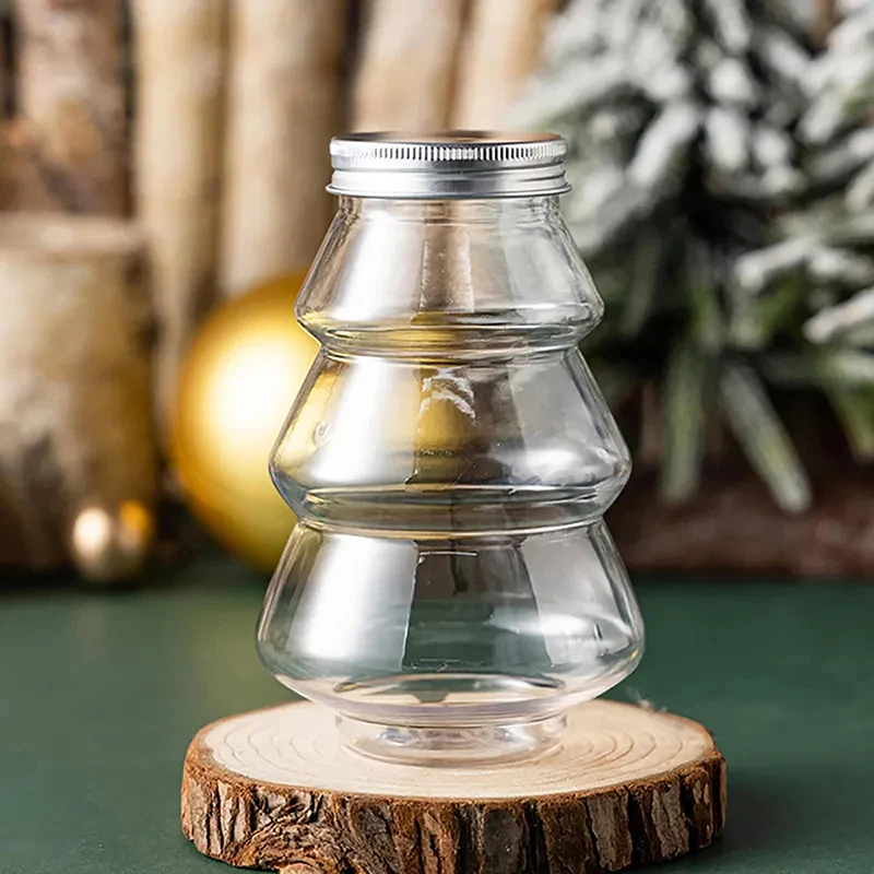 500ML Christmas Tree Snowman Sweet Jar Candy Cookie Storage Box Juice Chocolate Gift Packing DIY Container New Year Decor Bottle