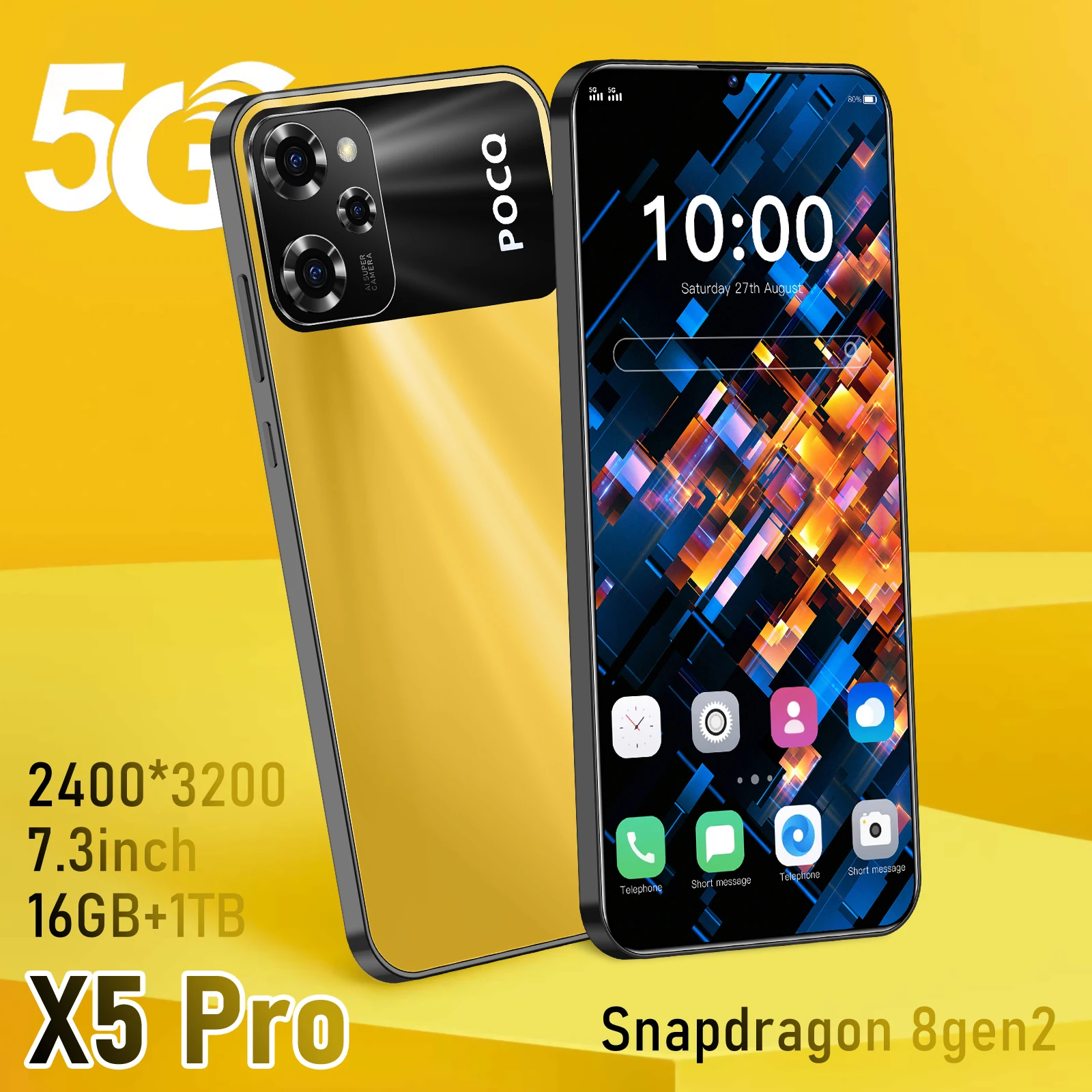 2024 HOT Mobile Phone X5 Pro 7.3 HD Screen SmartPhone 16G+1T 5G Dual Sim Celulares Android Unlocked 108MP 6800mAh Cell Phone