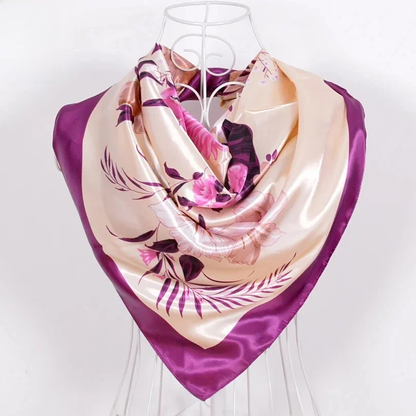 Zielona jedwabna szalik New Arrival marka projekt satyna duża kwadratowa szalik drukowane, kobiety jedwabny szal, chiński styl chusteczka 90*90cm — zdjęcie 2