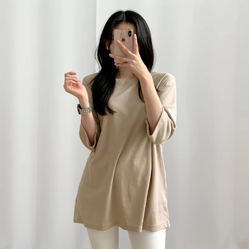 Women's Round Neck Muzany Loose Seven-part Beived T-Shirt