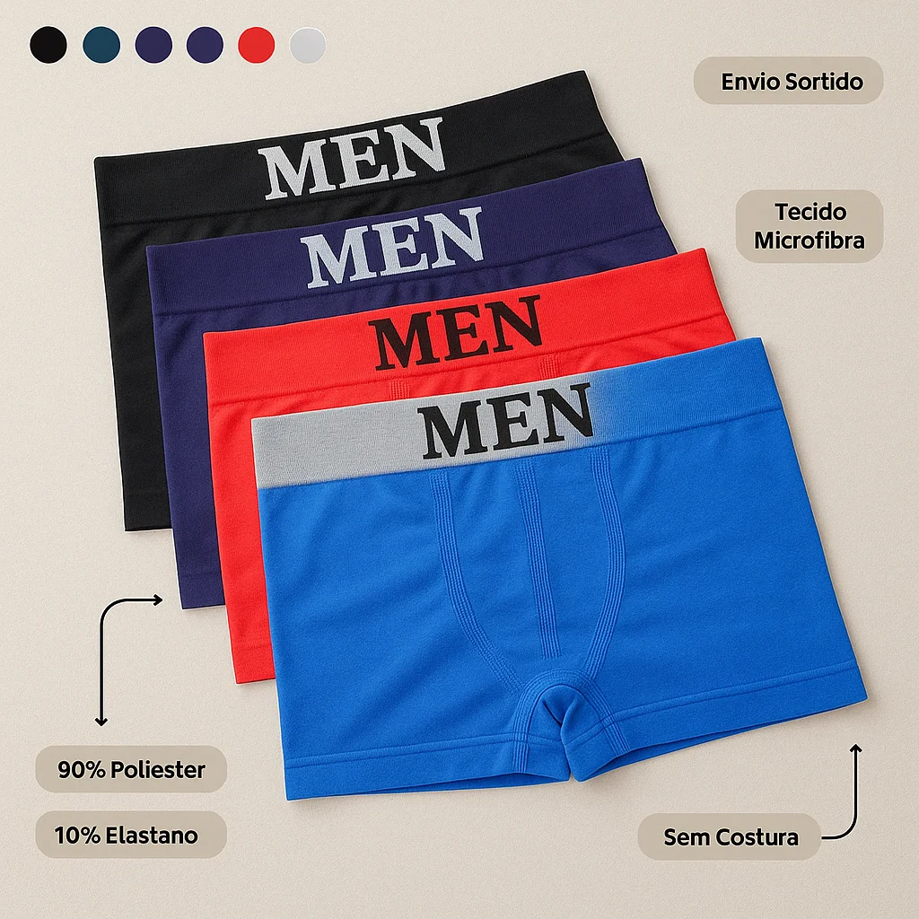 Kit with 4 Microfiber Seamless Men's Boxer Briefs