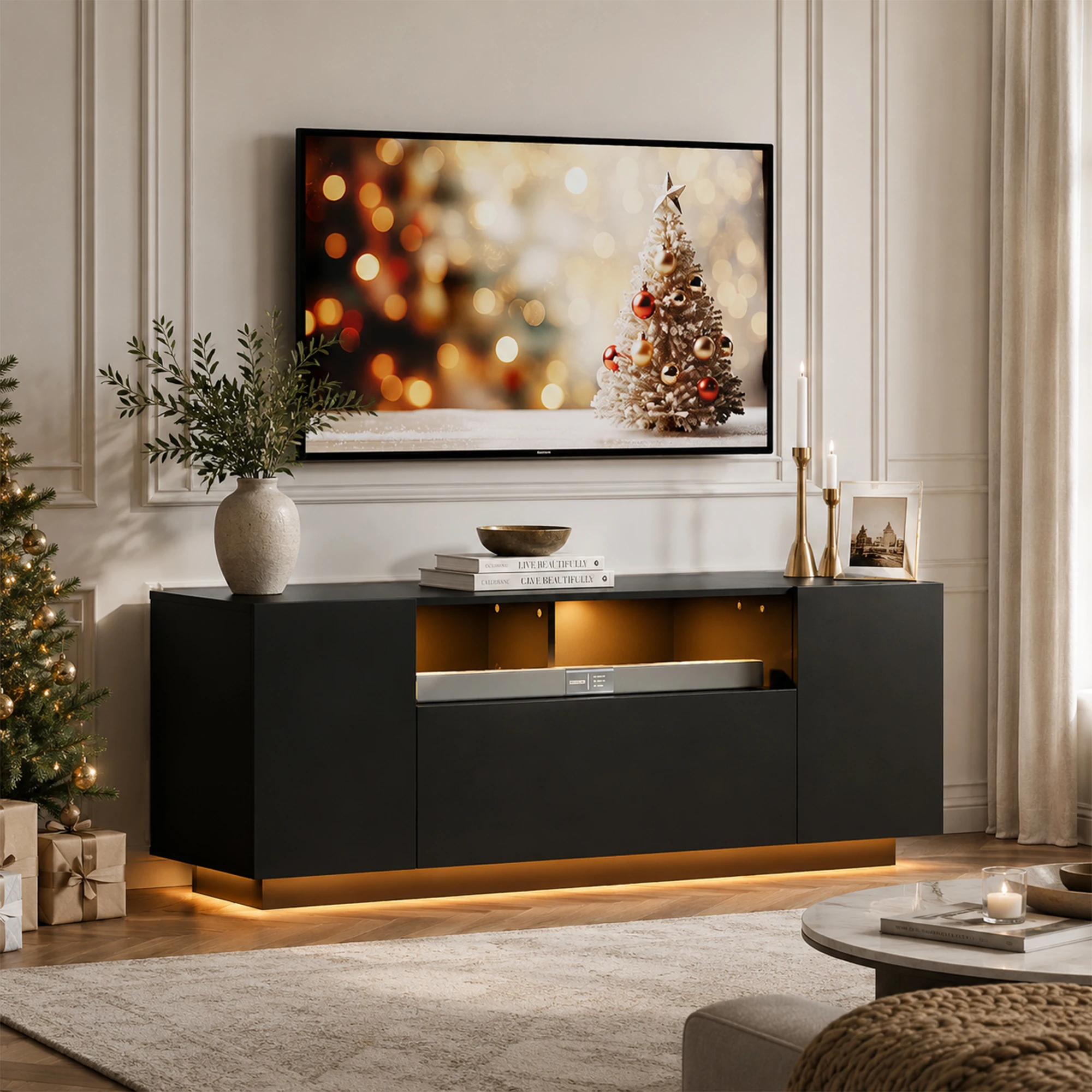 Meuble TV avec éclairage LED e - Gaming Console Entertainment Center avis et prix
