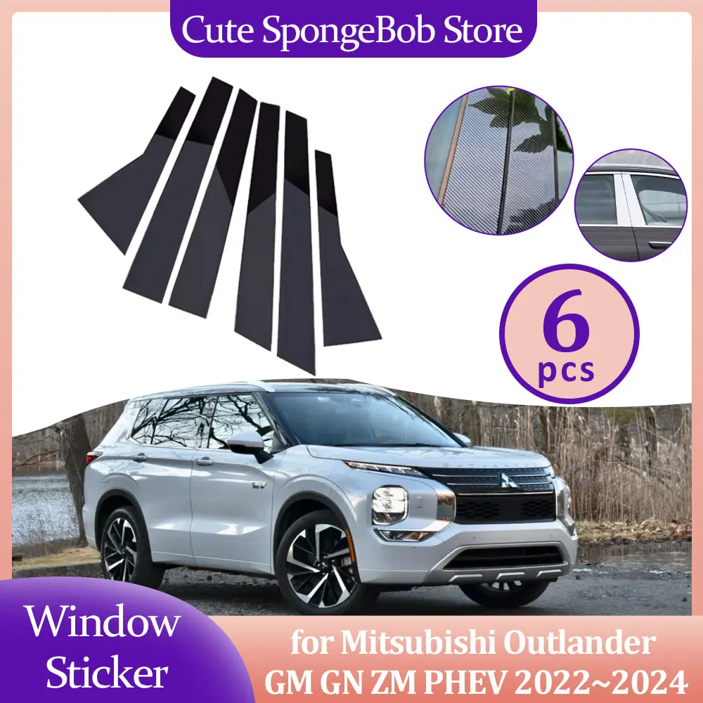 

Car Door Window Trim Cover for Mitsubishi Outlander GM GN ZM PHEV 2022~2024 Carbon Fiber Chrome Sticker Pillar Post Accessories