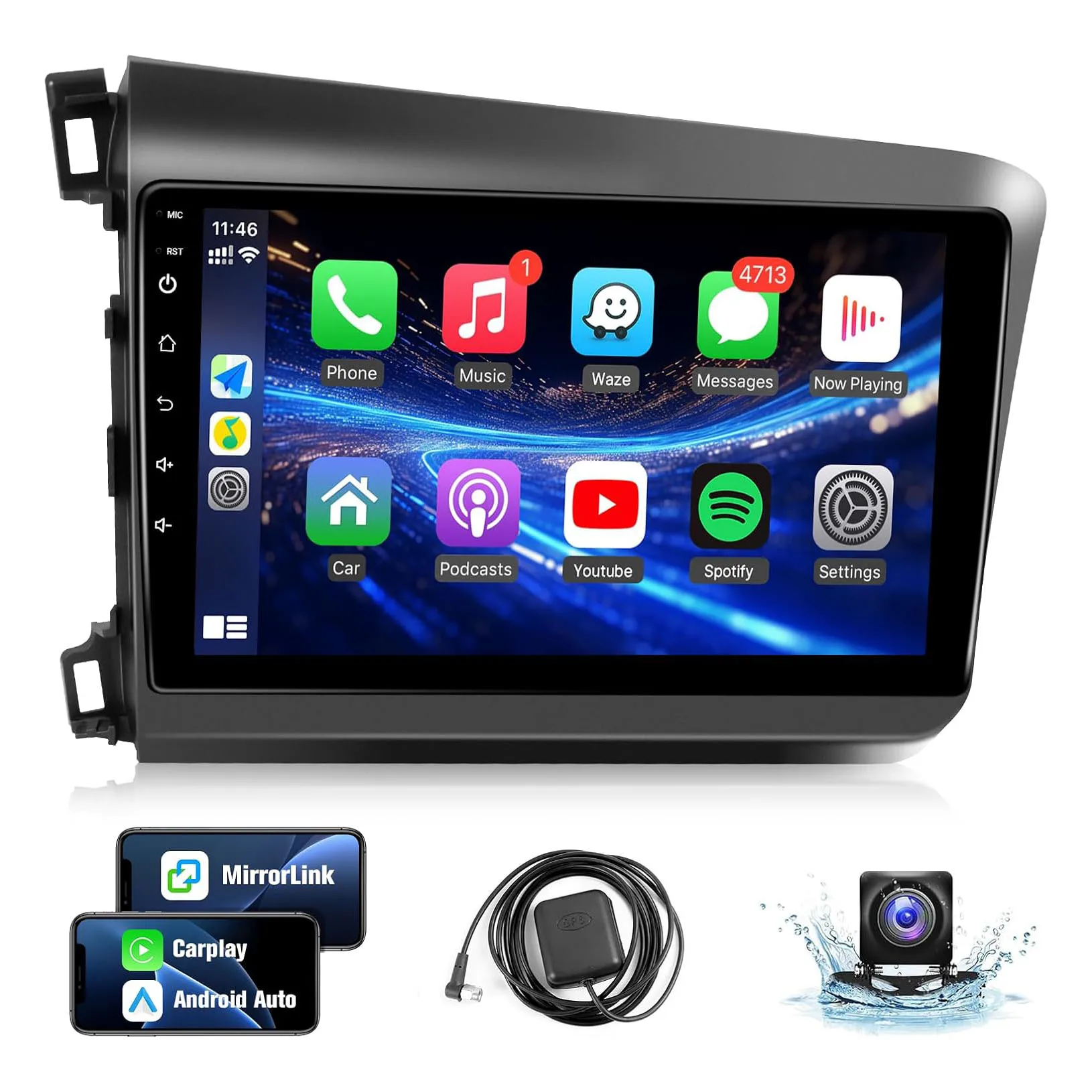 

9-дюймовый сенсорный экран GPS-навигатор с Wi-Fi, Bluetooth, камерой заднего вида, MirrorLink, SWC, 2+32 ГБ для Honda Civic 2012-2015