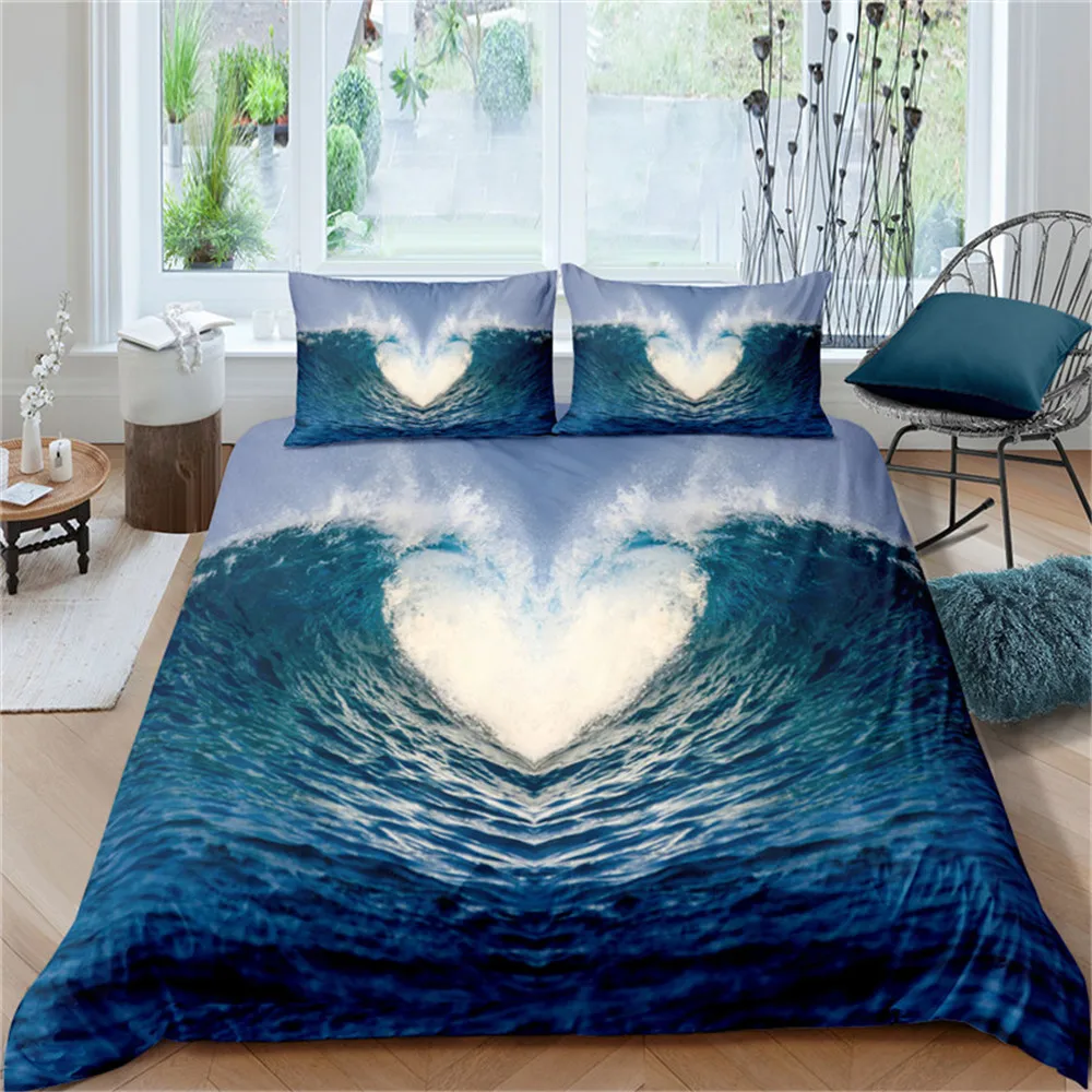 

Wave Duvet Cover King/Queen Size 3D Blue Ocean Spray Waves Bedding Set for Kids Teens,Azure Seawater Soft Comforter Cover