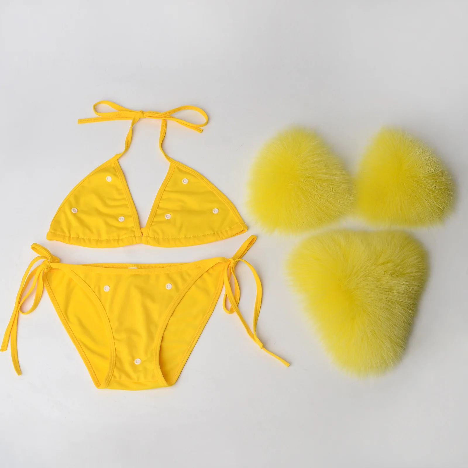 2021 Woman Sexy Bikini Swimsuit 2 piece Set Summer Fur Swimwear Bikini Set Adjustable Bra Cute Girls Beach Bikini Bathing Suits