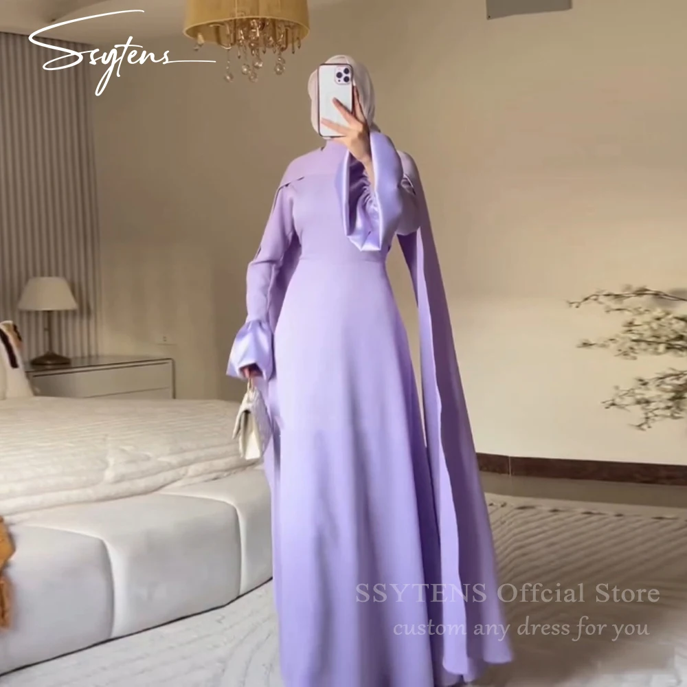 

Элегантные длинные вечерние платья SSYTENS в скромном фиолетовом цвете, мусульманские нарядные платья для выпускного вечера, свадебные платья с рукавами-накидками в арабском стиле, на заказ