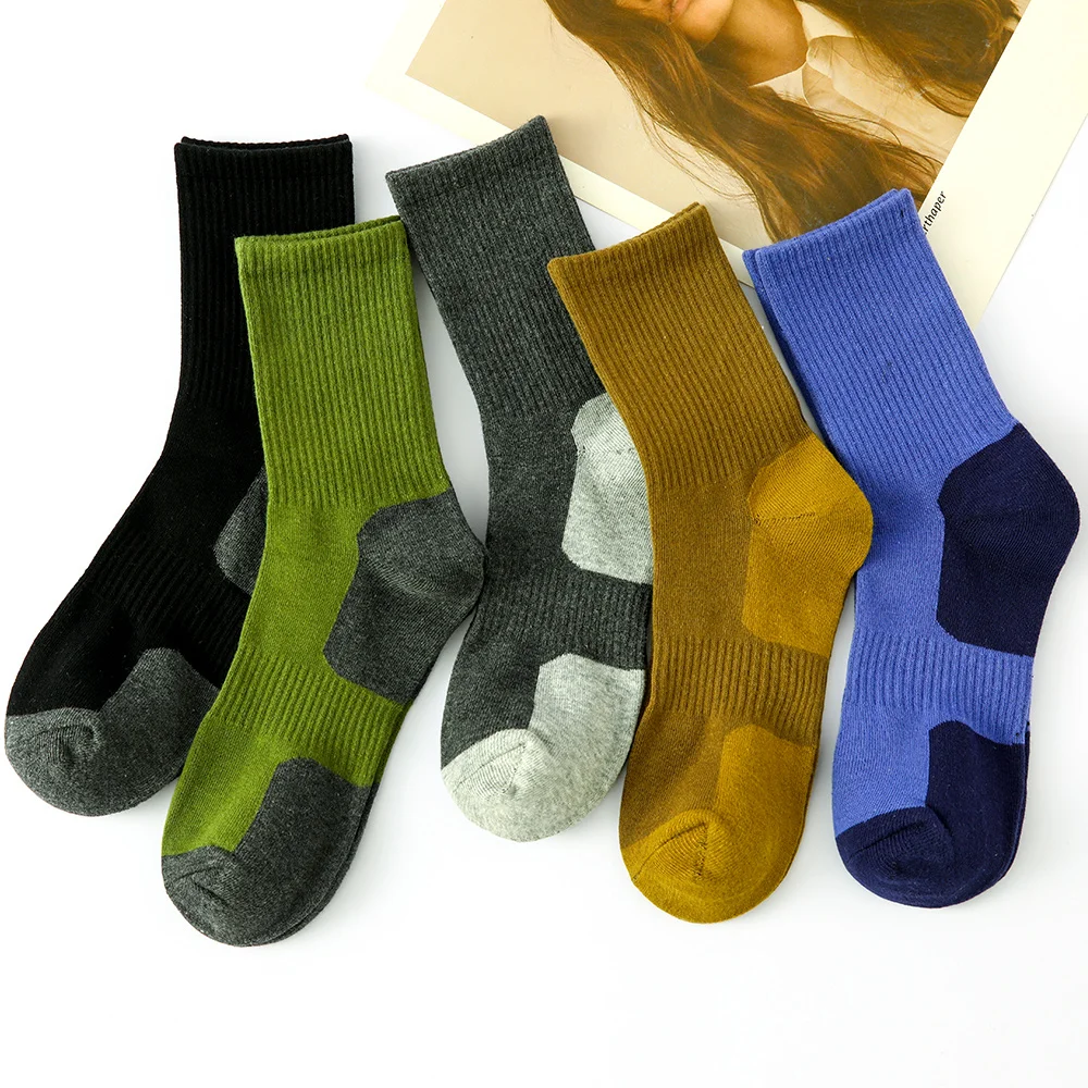 2023 New Autumn And Spring Men's Sports Socks Casual Color Matching Thick Warm Breathable High Quality Socks 5 Pairs EU 38-43