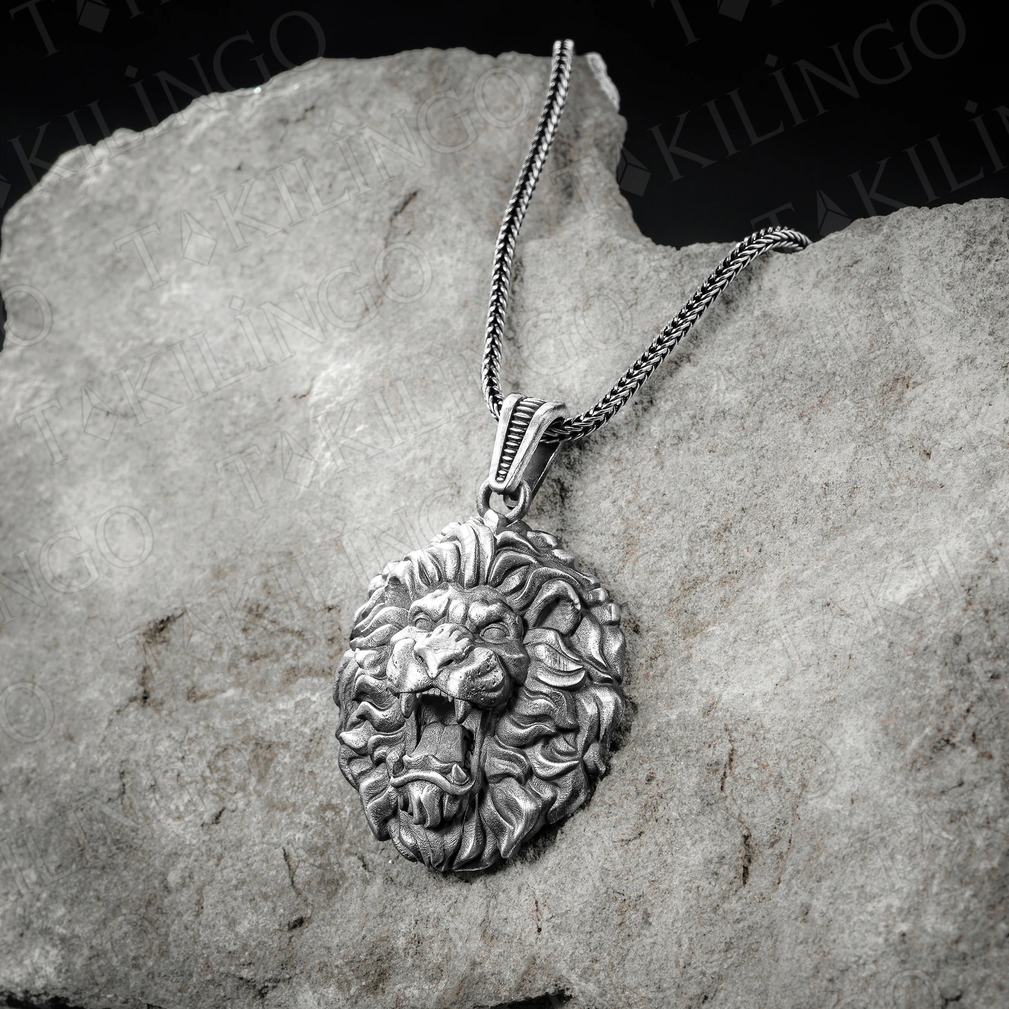 

Mens Necklace Roaring Lion Pendant Necklace 925 Sterling Silver Tone Vintage Men's Lion Pendant Necklace