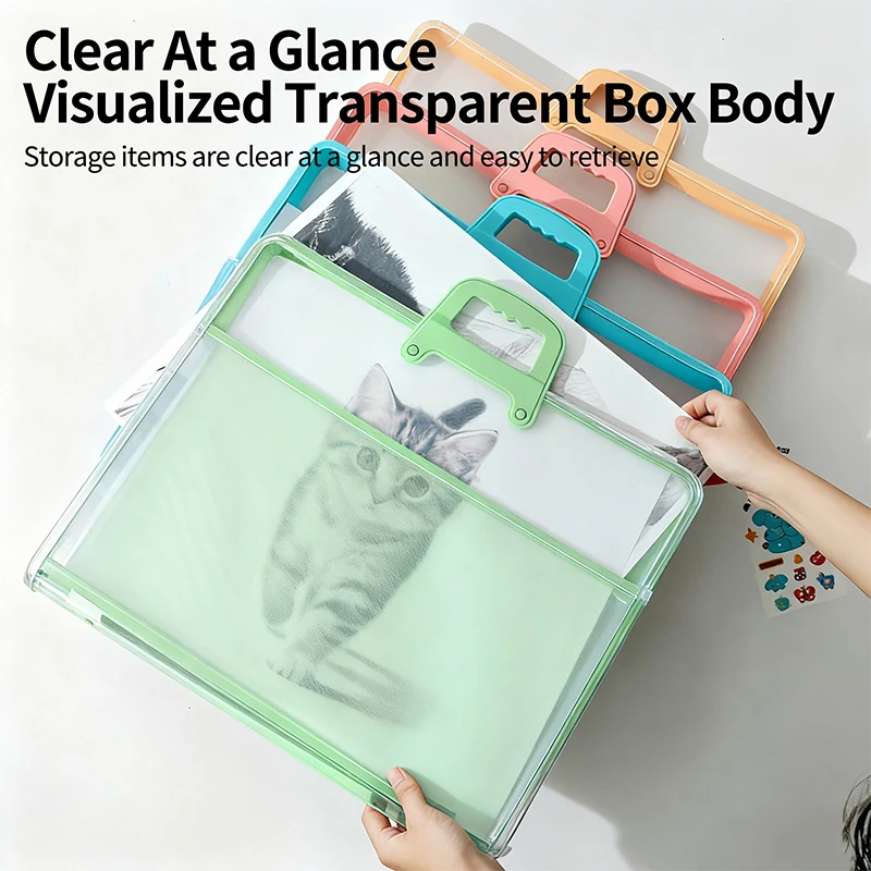 HUAJIE A3 문서 가방 PP 파일 폴더 대용량 투명 브로셔 보관 가방 손잡이 포함 사무실 학교 용품