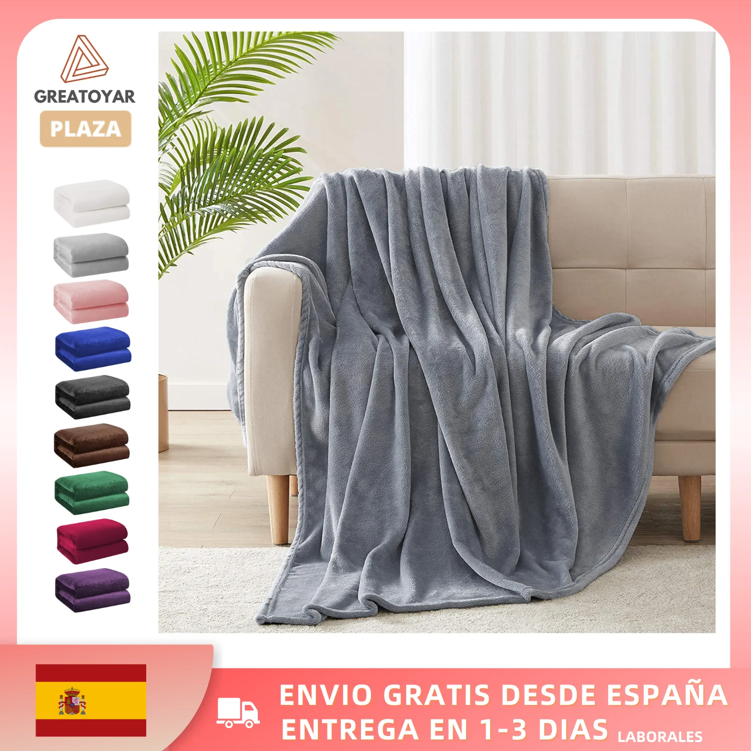 GREATOYAR flannel blanket for sofa, flannel blanket for bed, pet blanket, light blankets, Extra soft warm, 130x160cm/160x220cm/220x240cm, white/Brown/purple/gray/wine/Black // Green/pink Color