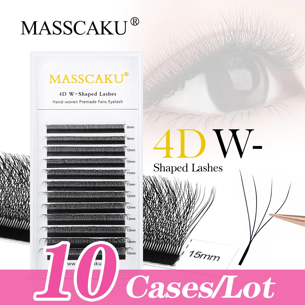 10case/lot MASSCAKU Super Soft 12Lines 3D W Individual Eyelashes Extension Comfortable Premade Volume Fans W Shape Lashes