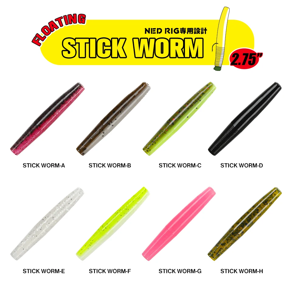 TSURINOYA Floating Stick Worm 70mm 4.3g 10pcs Ned Rig Fishing Lure Bait Finesse Game Silicone Fake Fish Bait Grub Worm Baits