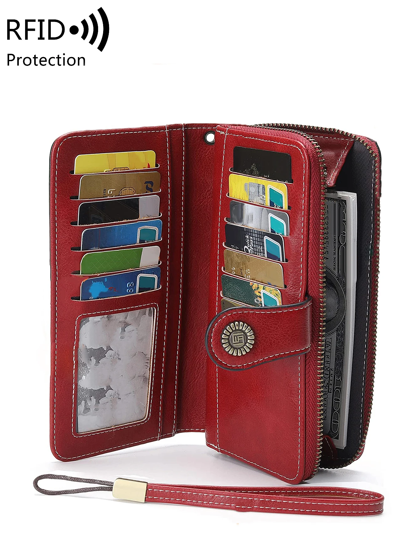 

Кошелек с блокировкой RFID, многофункциональный женский длинный кошелек большой емкости, винтажный однотонный кошелек для монет, портативная сумка на молнии