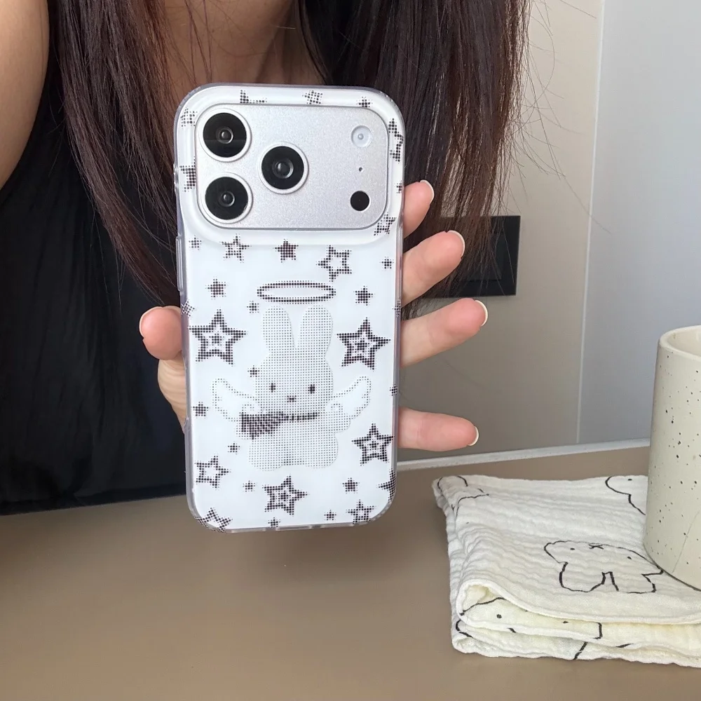 Korea Ins Star Print Angel Miffy Rabbit Phone Case for iPhone 17 Pro 16 Max 15 16 17 Pro Max 15 Pro Fashion Anti-fall Case Women