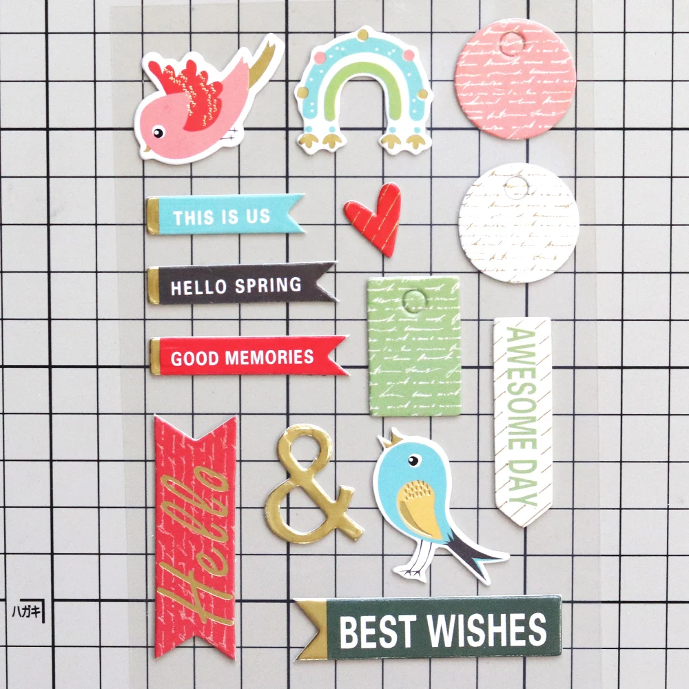 Kreativer Pfad Goldfolie Runder Kranz Scrapbooking Deko-Aufkleber Naturgefühl Frühlingsvögel Chipboard-Papieraufkleber für Journaling – Detail 2