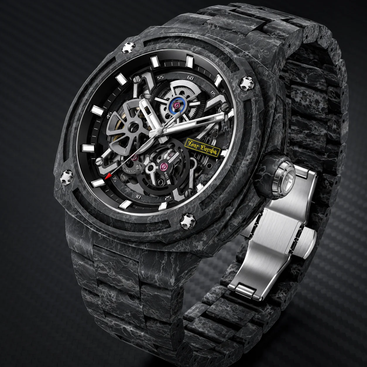 TSAR BOMBA Carbon Fiber Luxury Automatic Men's Watch NH72 Movement Sapphire Crystal 10ATM Waterproof Luminous Skeleton Watch
